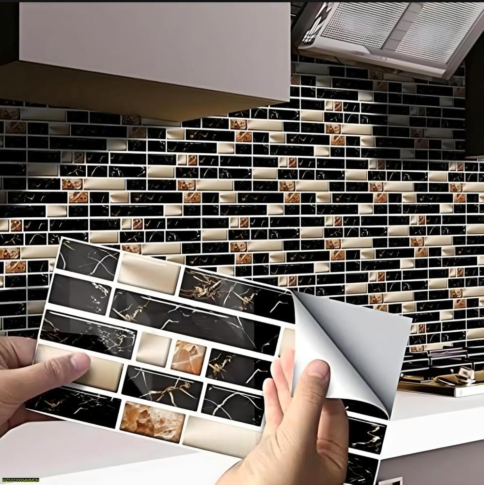 Kitchen Wall Sticker Black Gold Mosaic 48 Pcs| M