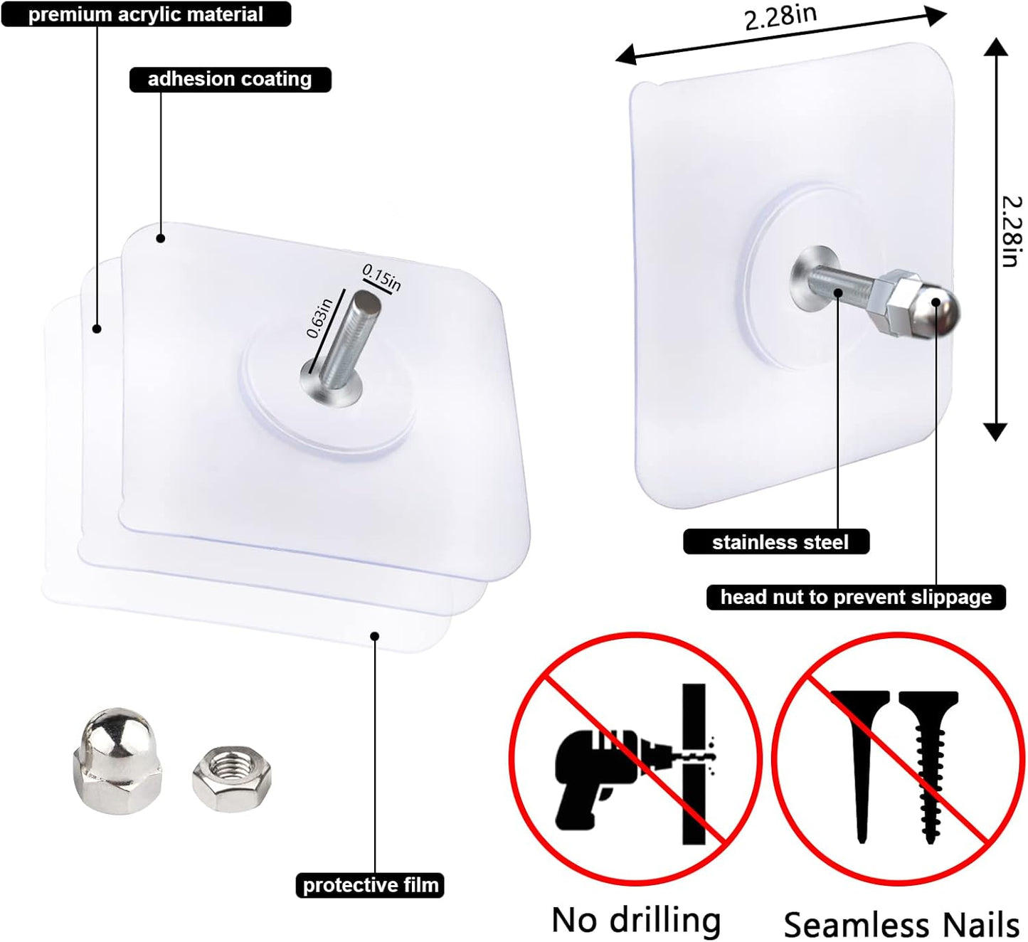 10-Pack Punch-Free Adhesive Wall Screws for Home & Kitchen