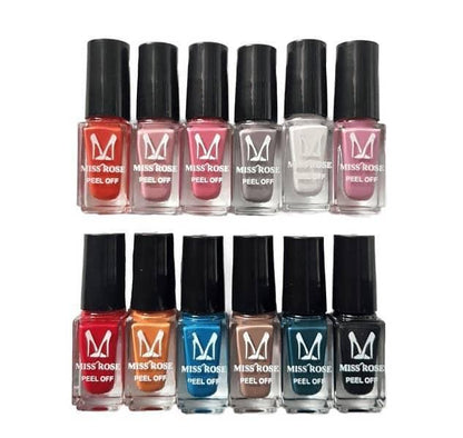 Miss Rose Peel-Off Nail Polish - Pack of 12 (Random Vibrant Colors)