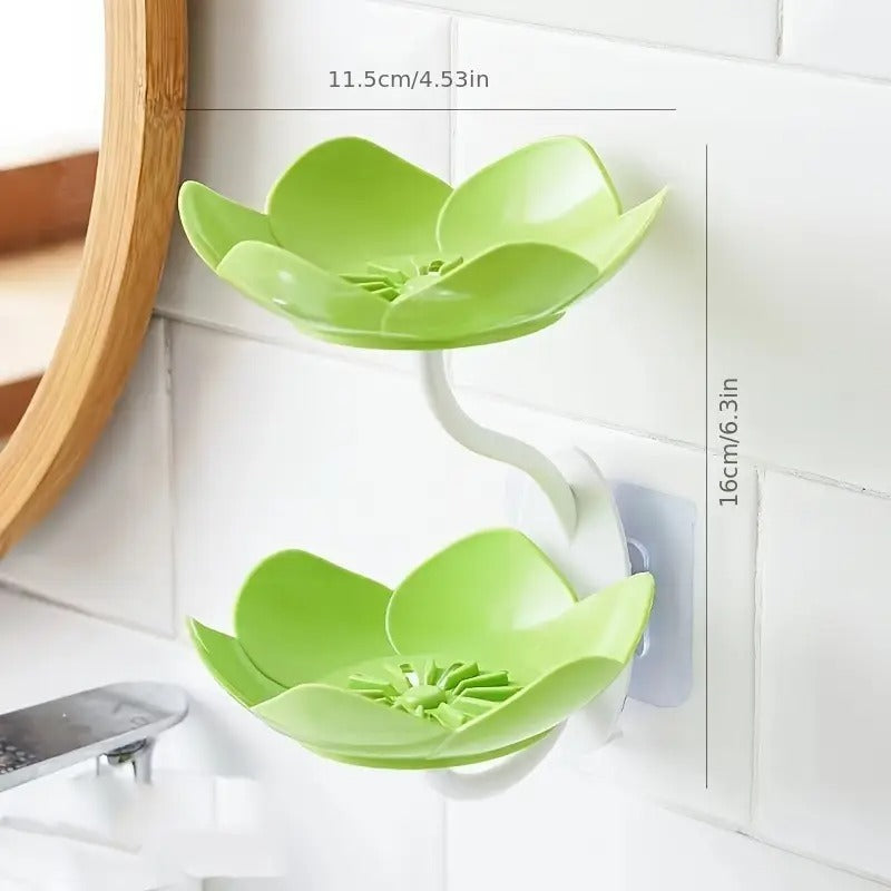 Self-Draining Lotus Soap Dish – Double Layer Waterproof Bathroom Soap Stand
