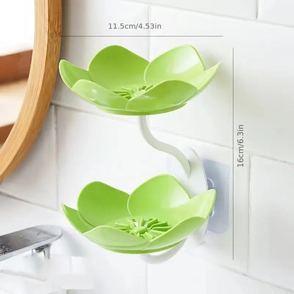 Self-Draining Lotus Soap Dish – Double Layer Waterproof Bathroom Soap Stand