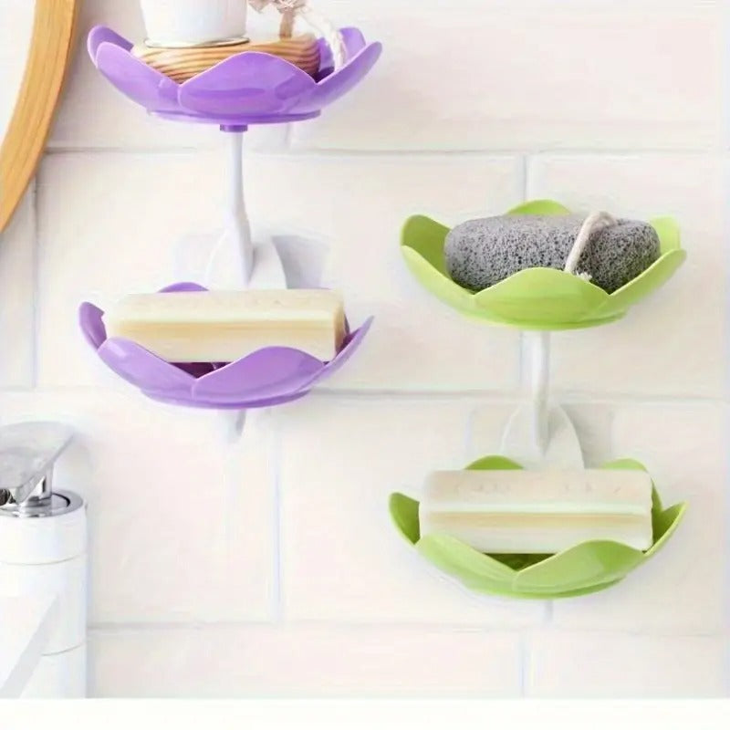 Self-Draining Lotus Soap Dish – Double Layer Waterproof Bathroom Soap Stand