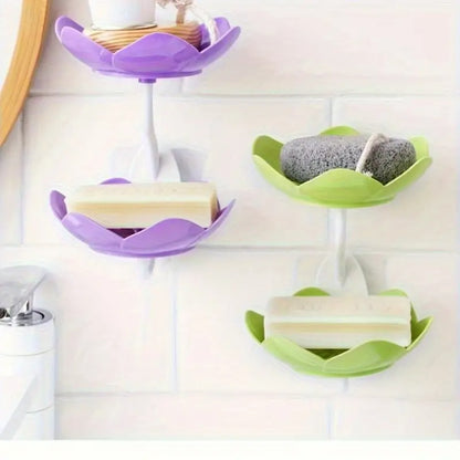 Self-Draining Lotus Soap Dish – Double Layer Waterproof Bathroom Soap Stand