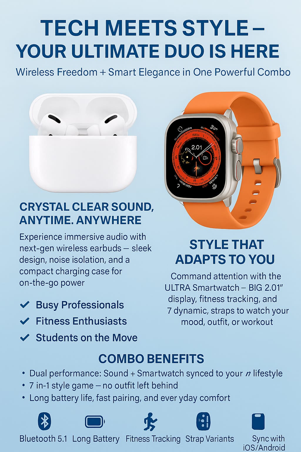 Ultra Smartwatch + AirPods Pro 2 Bundle – The Ultimate 7-in-1 Tech Set