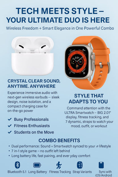 Ultra Smartwatch + AirPods Pro 2 Bundle – The Ultimate 7-in-1 Tech Set