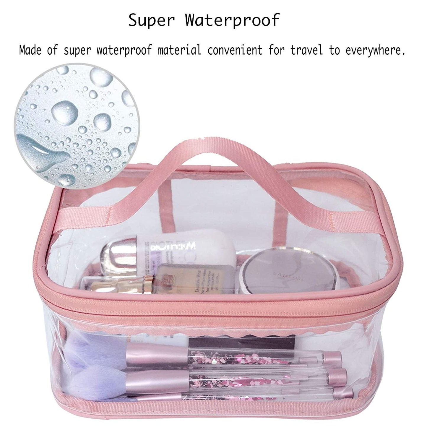 Transparent Travel Makeup & Brush Organizer - Pink