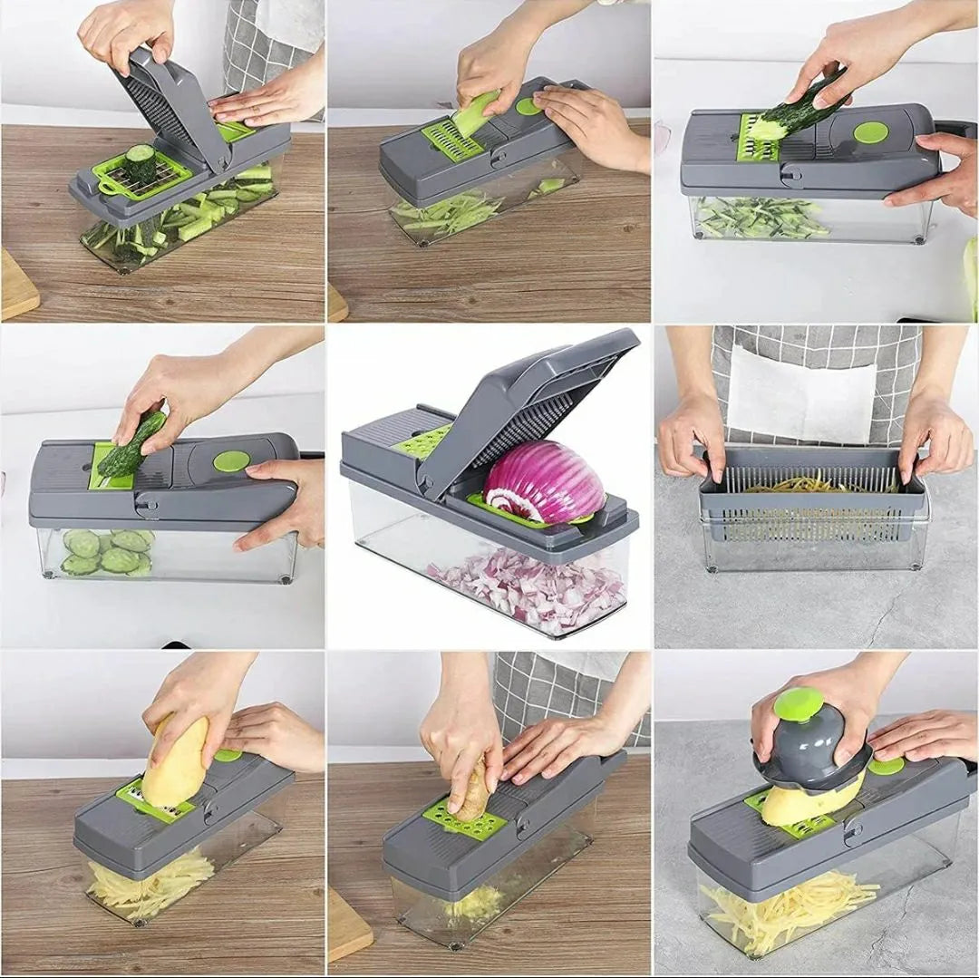 16-In-1 Multifunctional Vegetable Chopper & Mandoline Slicer with Container