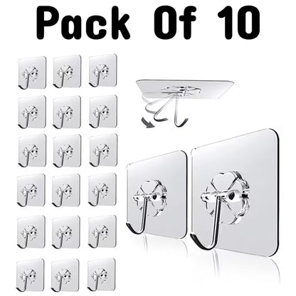 Transparent Self-Adhesive Wall Hooks (Pack of 10)