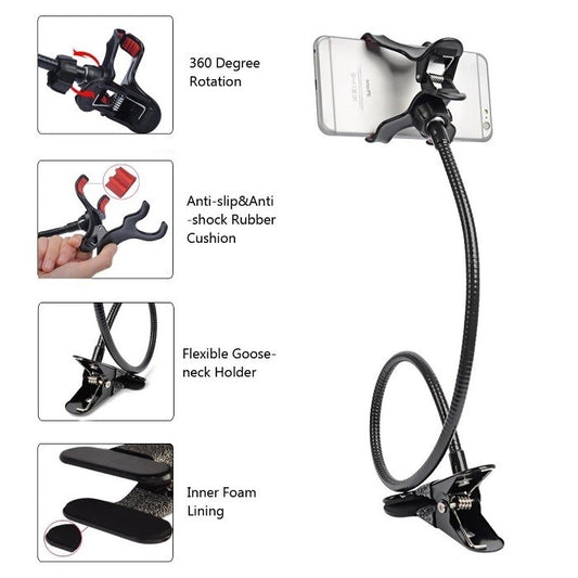 360° Rotating Lazy Phone Stand – Universal Bedside Snake Holder