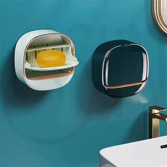 Wall-Mounted Flip-Top Soap Holder – Waterproof Dish with Drain Tray