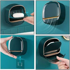 Wall-Mounted Flip-Top Soap Holder – Waterproof Dish with Drain Tray