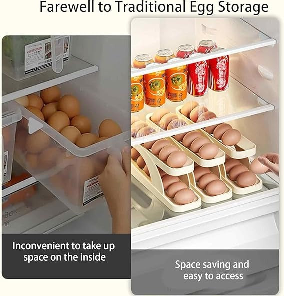 Auto-Rolling 2-Tier Egg Dispenser – Space-Saving Refrigerator Organizer