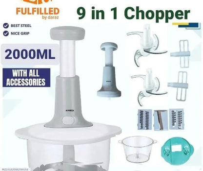 9-in-1 Premium Manual Push Chopper & Vegetable Cutter - 2000ML | M