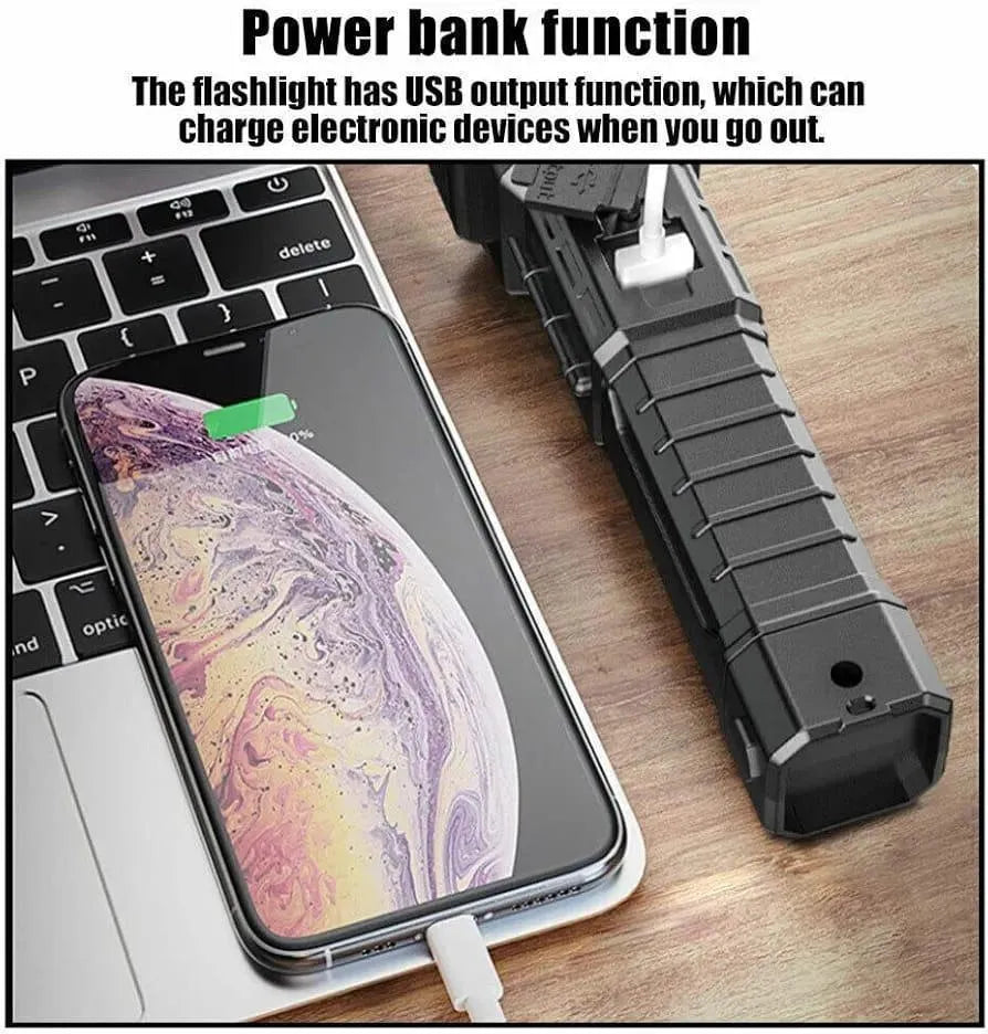 2-in-1 Rechargeable LED Flashlight & Emergency Power Bank | M