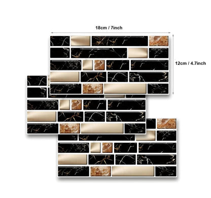 Kitchen Wall Sticker Black Gold Mosaic 48 Pcs| M